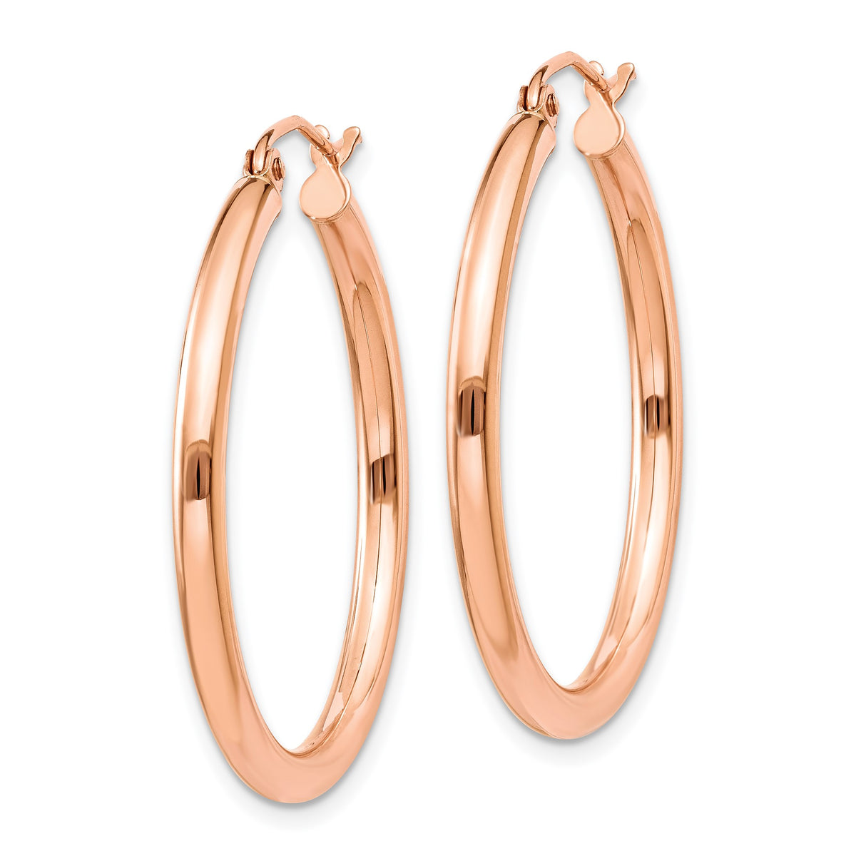 14k Rose Gold Hoop Earrings, Medium Size with Polished Finish and Latch Back Closure