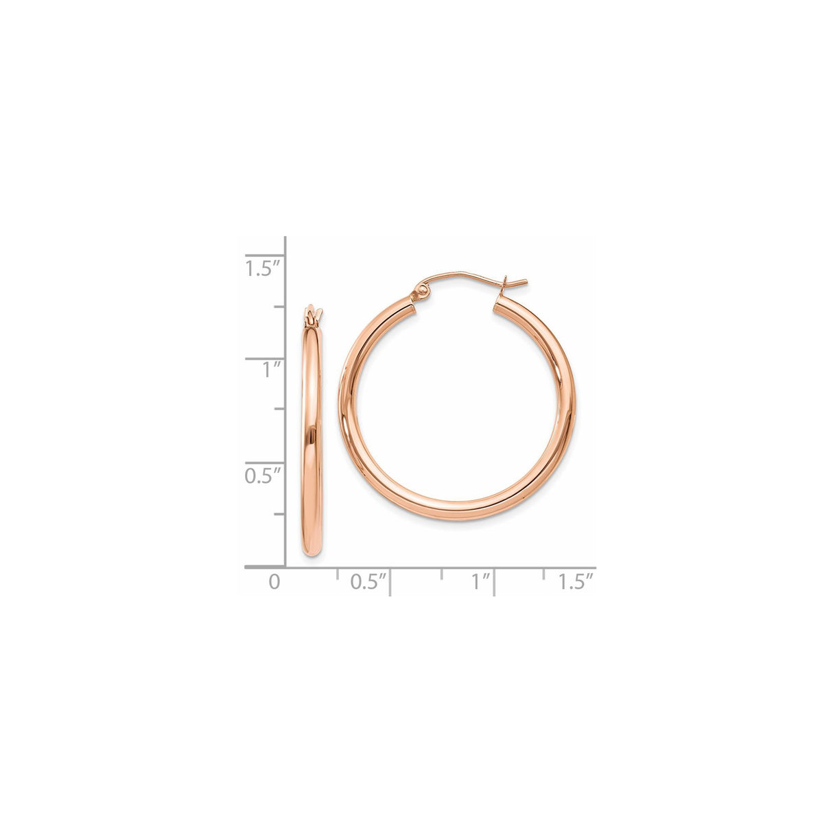 14k Rose Gold Hoop Earrings, Medium Size with Polished Finish and Latch Back Closure