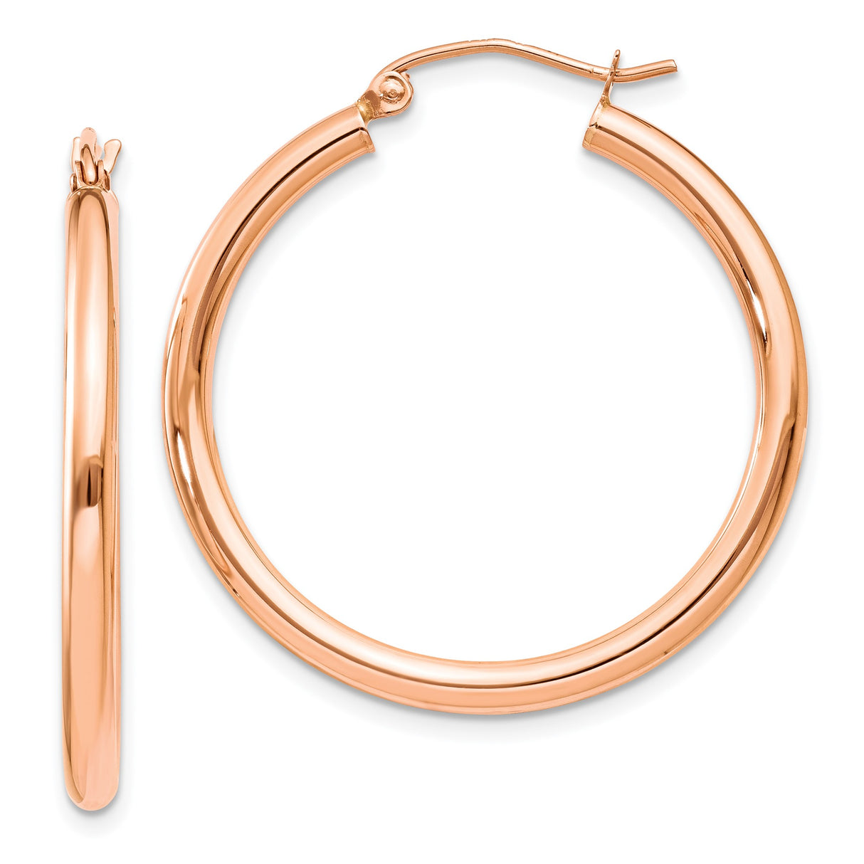 14k Rose Gold Hoop Earrings, Medium Size with Polished Finish and Latch Back Closure
