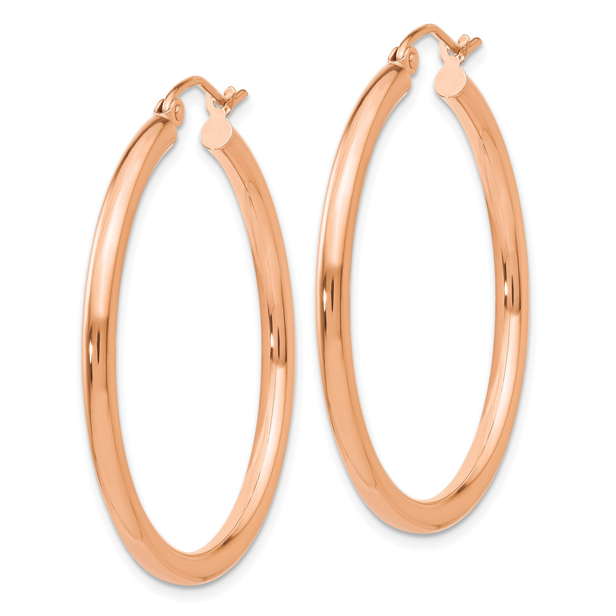 14k Rose Gold Hoop Earrings, Round Polished Hoops with Hinged Clasp, Minimalist Design for Women
