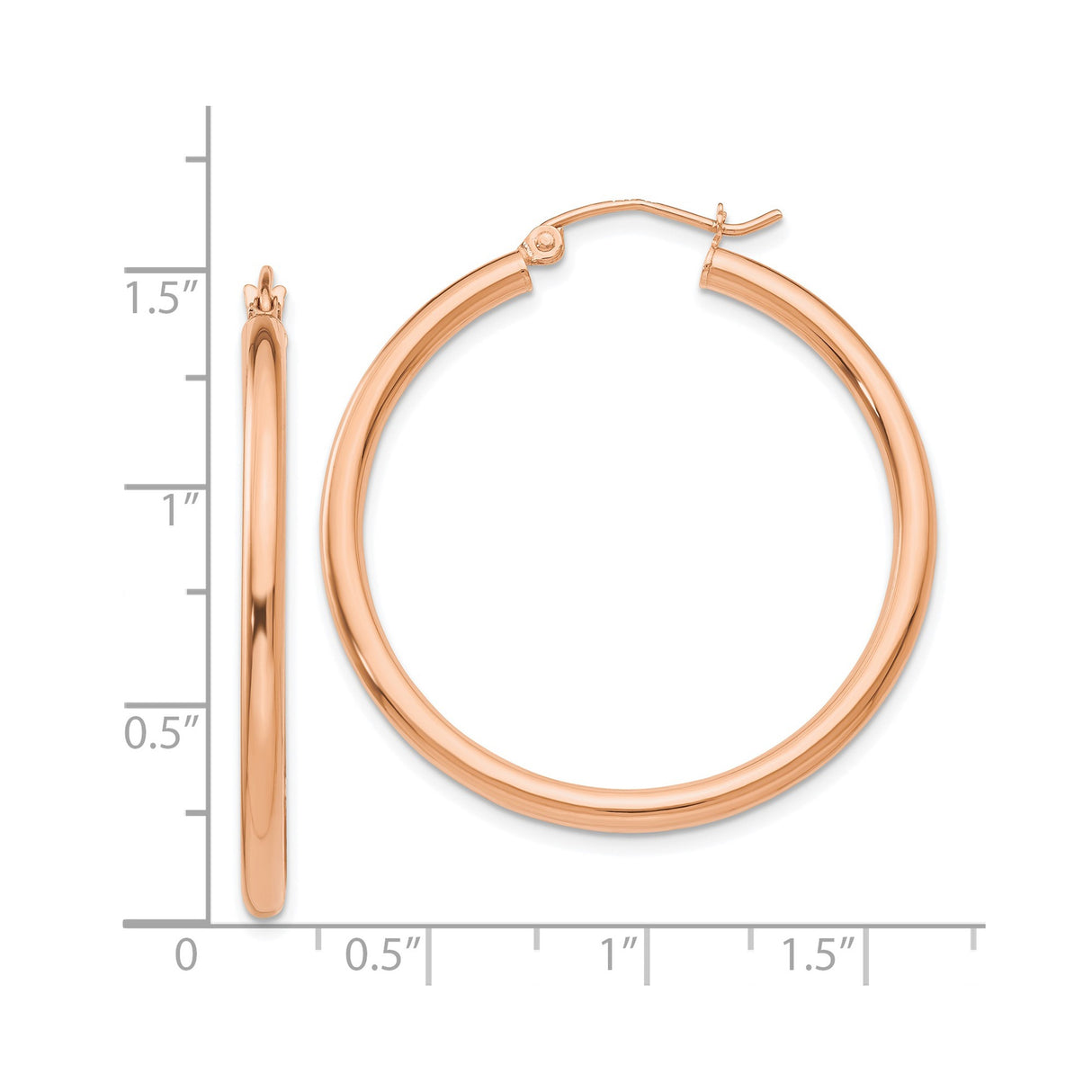 14k Rose Gold Hoop Earrings, Round Polished Hoops with Hinged Clasp, Minimalist Design for Women