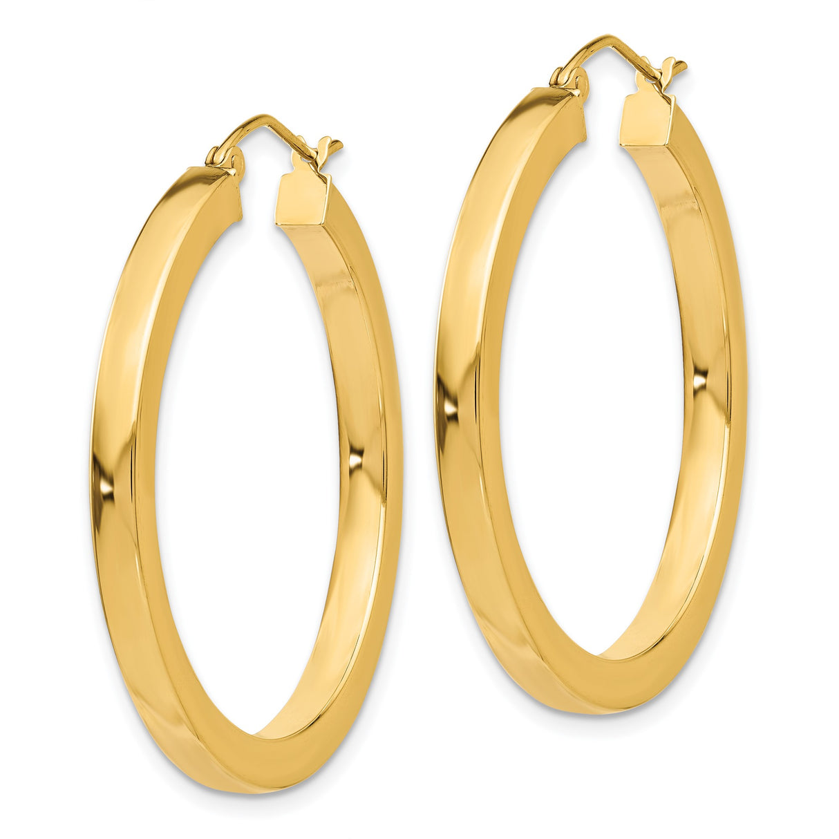 14k Yellow Gold Hoop Earrings, Classic Round Polished Tube Style for Women