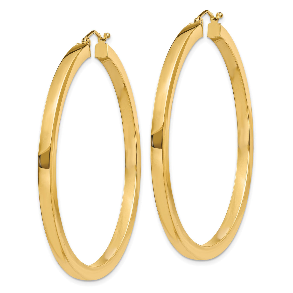 14k Yellow Gold Hoop Earrings, Flat Tubing Design with Polished Finish, Lightweight Minimalist Style