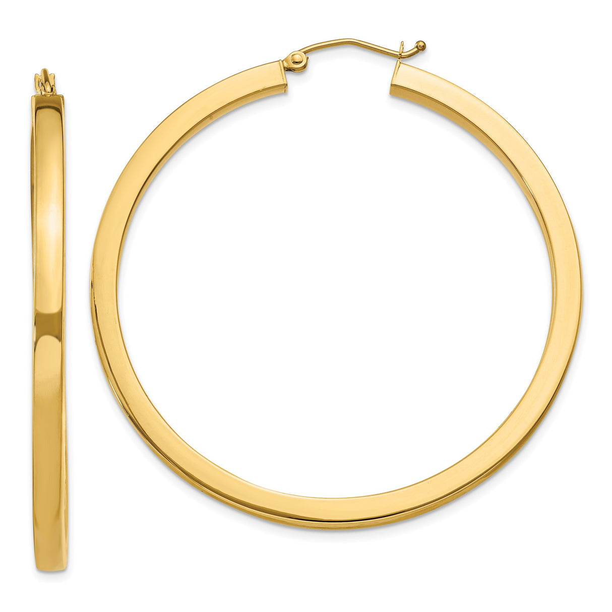 14k Yellow Gold Hoop Earrings, Flat Tubing Design with Polished Finish, Lightweight Minimalist Style