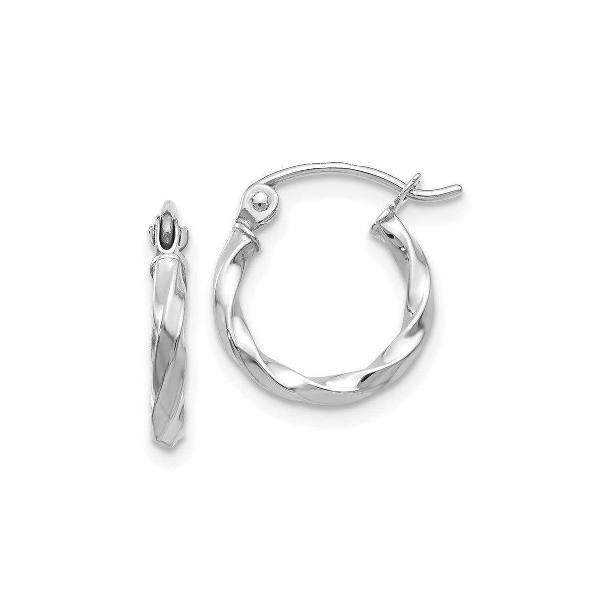 14k White Gold Twisted Hoop Earrings, Polished Finish, Latch Closure, Lightweight Modern Style