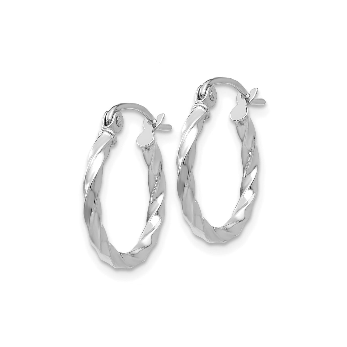 14k White Gold Twisted Hoop Earrings with Polished Rope Design, Lightweight Modern Style