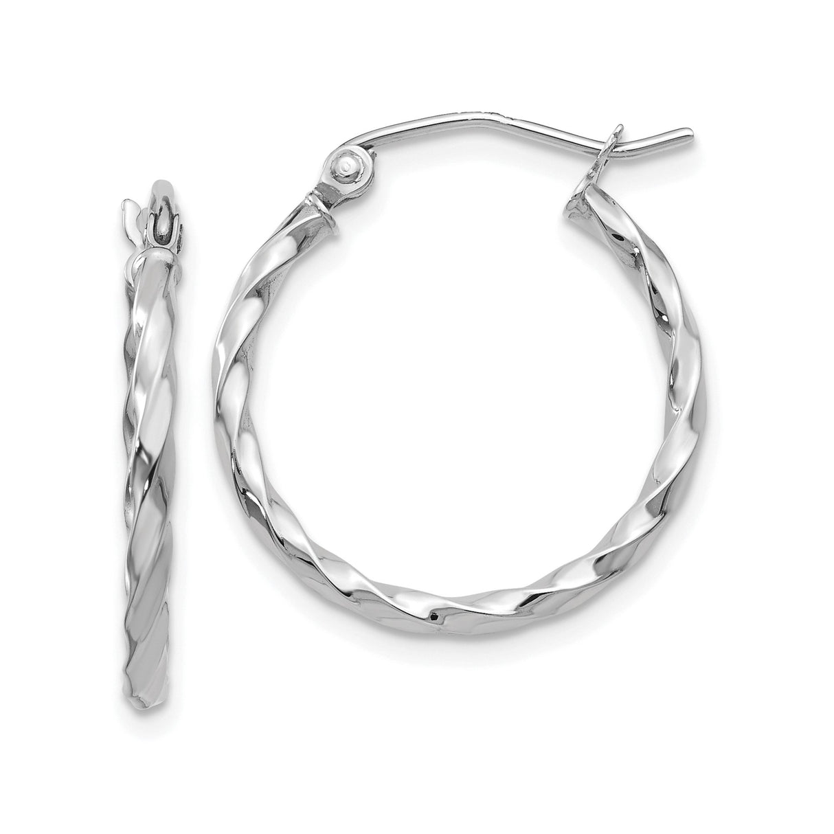 14k White Gold Twisted Hoop Earrings, Polished Lightweight Minimalist Jewelry for Women