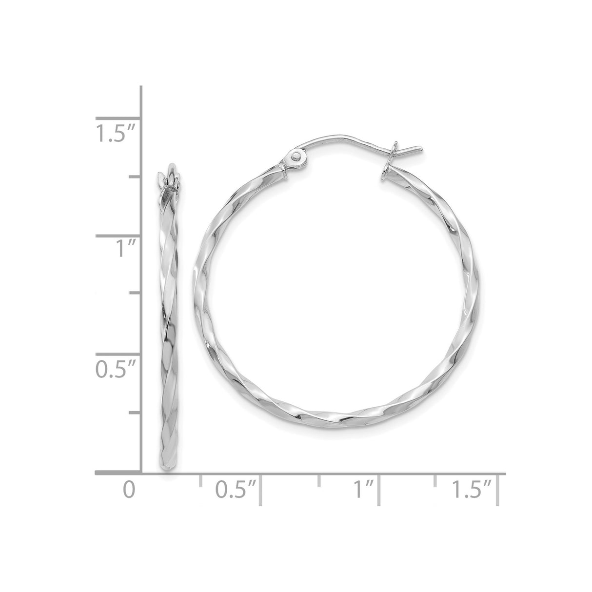 14k White Gold Twisted Hoop Earrings, Polished Spiral Design, Lightweight Modern Style