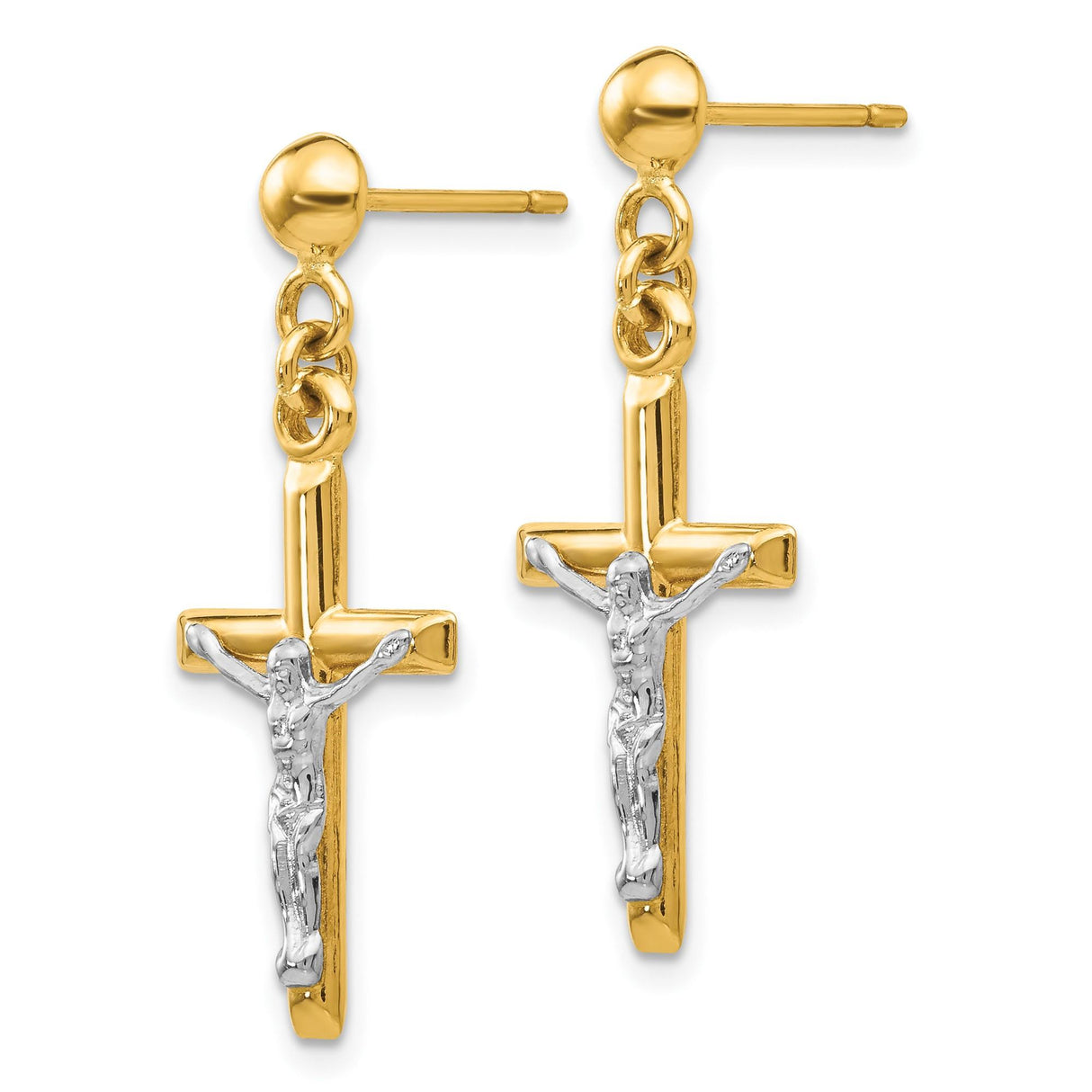 14k Yellow Gold Crucifix Cross Pendant in Two-Tone Finish, Christian Jesus Religious Charm
