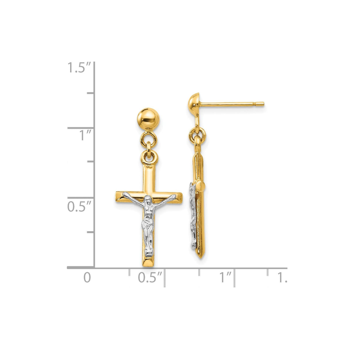 14k Yellow Gold Crucifix Cross Pendant in Two-Tone Finish, Christian Jesus Religious Charm