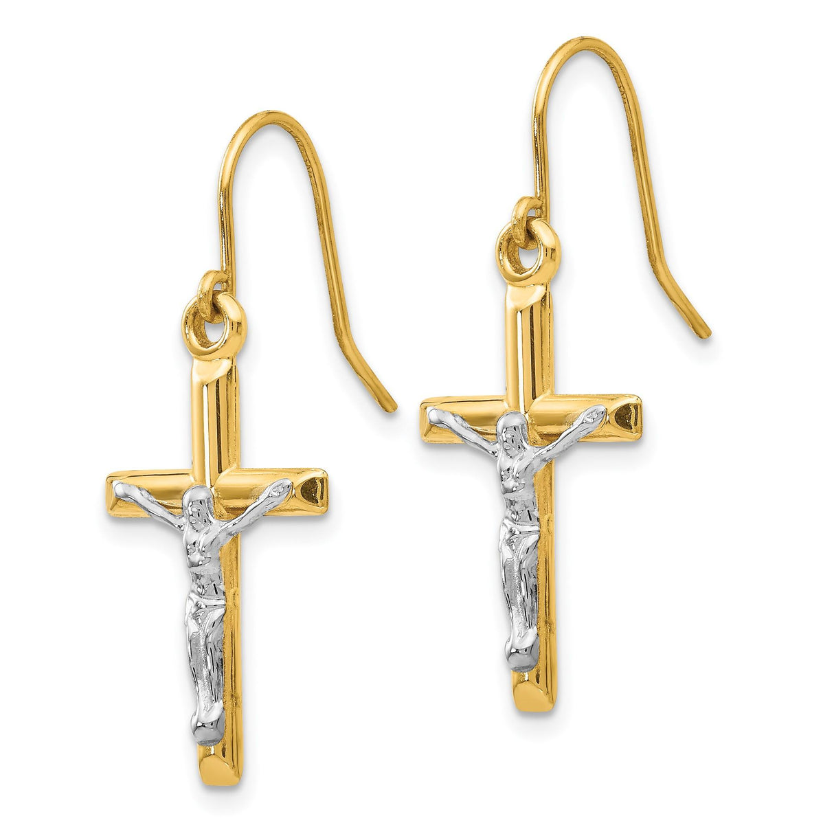 14k Two-Tone Gold Crucifix Cross Pendant with Christ Figure, Religious Jewelry for Men and Women