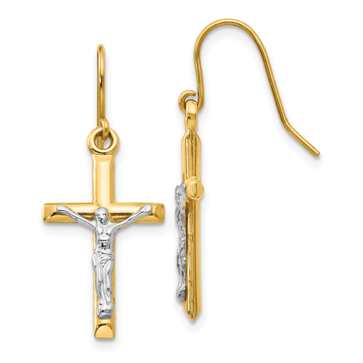 14k Two-Tone Gold Crucifix Cross Pendant with Christ Figure, Religious Jewelry for Men and Women