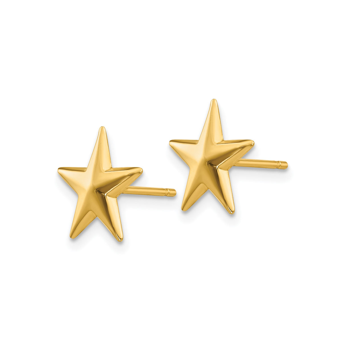14k Yellow Gold Star Stud Earrings, Polished Five-Point Design, Celestial Minimalist Jewelry