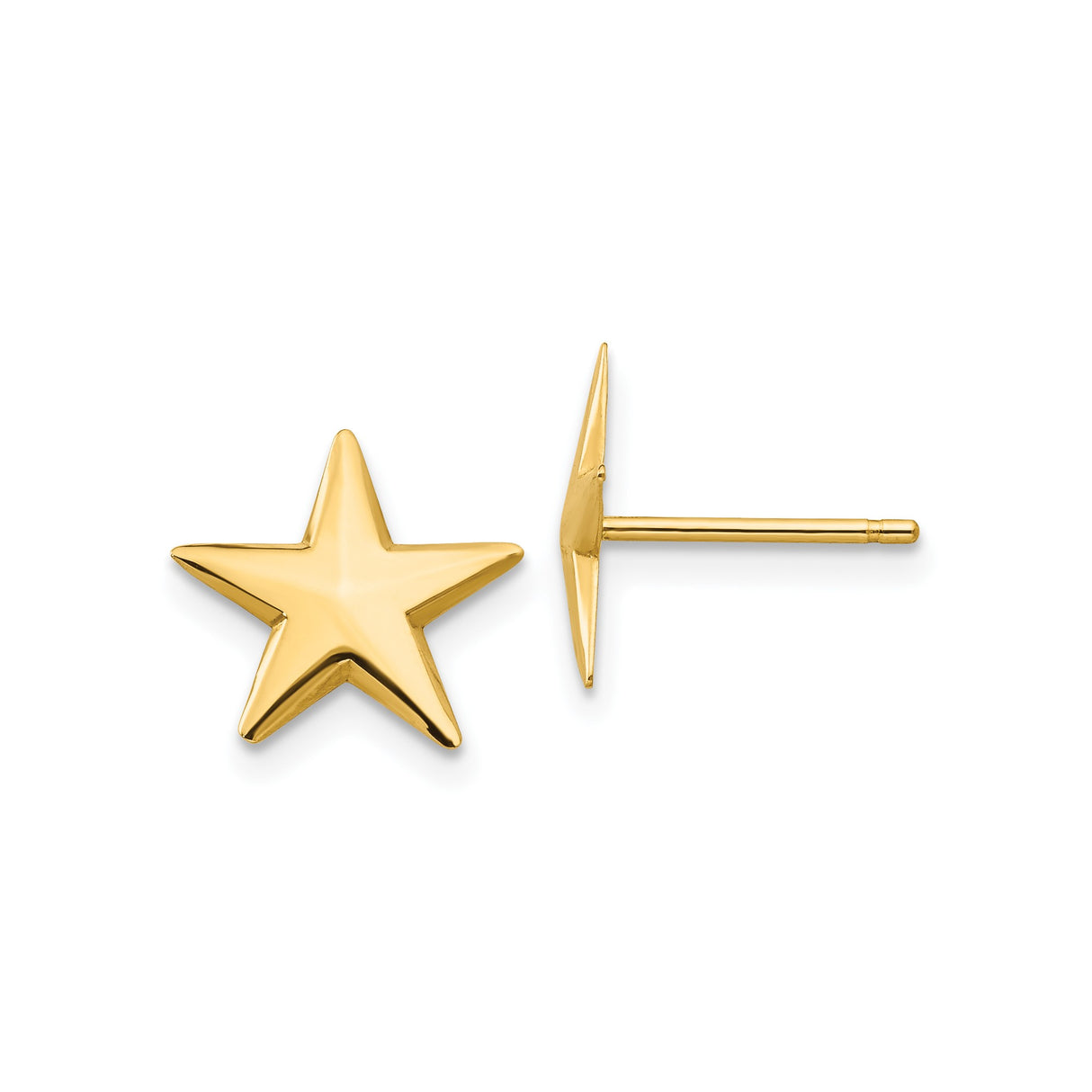 14k Yellow Gold Star Stud Earrings, Polished Five-Point Design, Celestial Minimalist Jewelry
