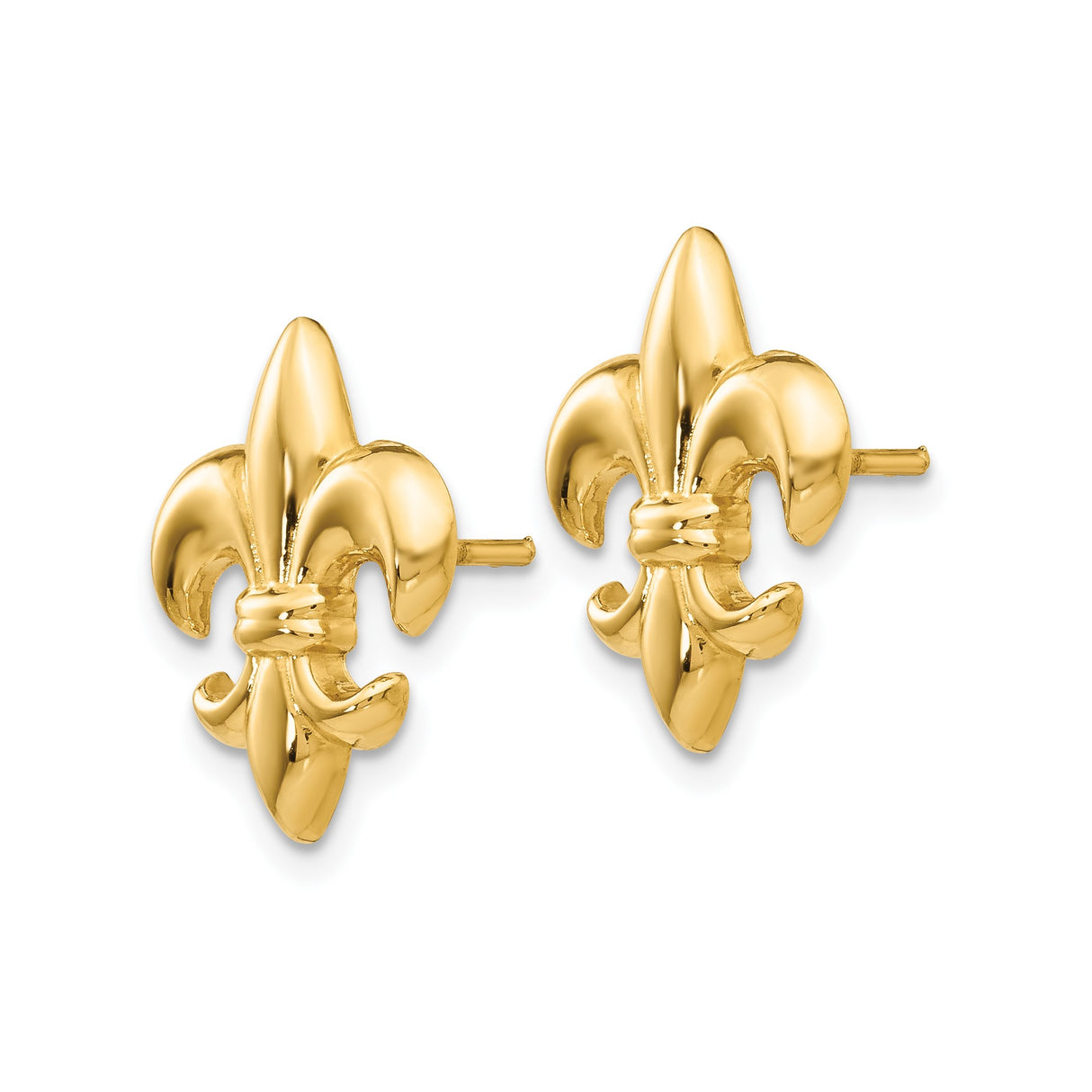 14k Yellow Gold Fleur de Lis Stud Earrings, Polished French Heritage Design for Women