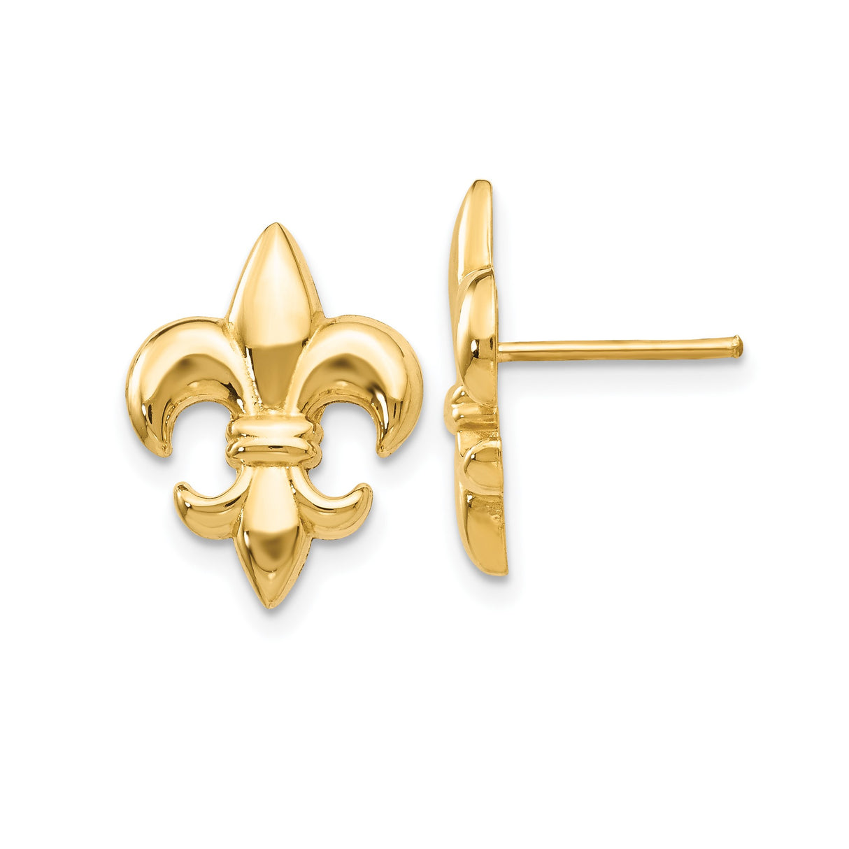 14k Yellow Gold Fleur de Lis Stud Earrings, Polished French Heritage Design for Women