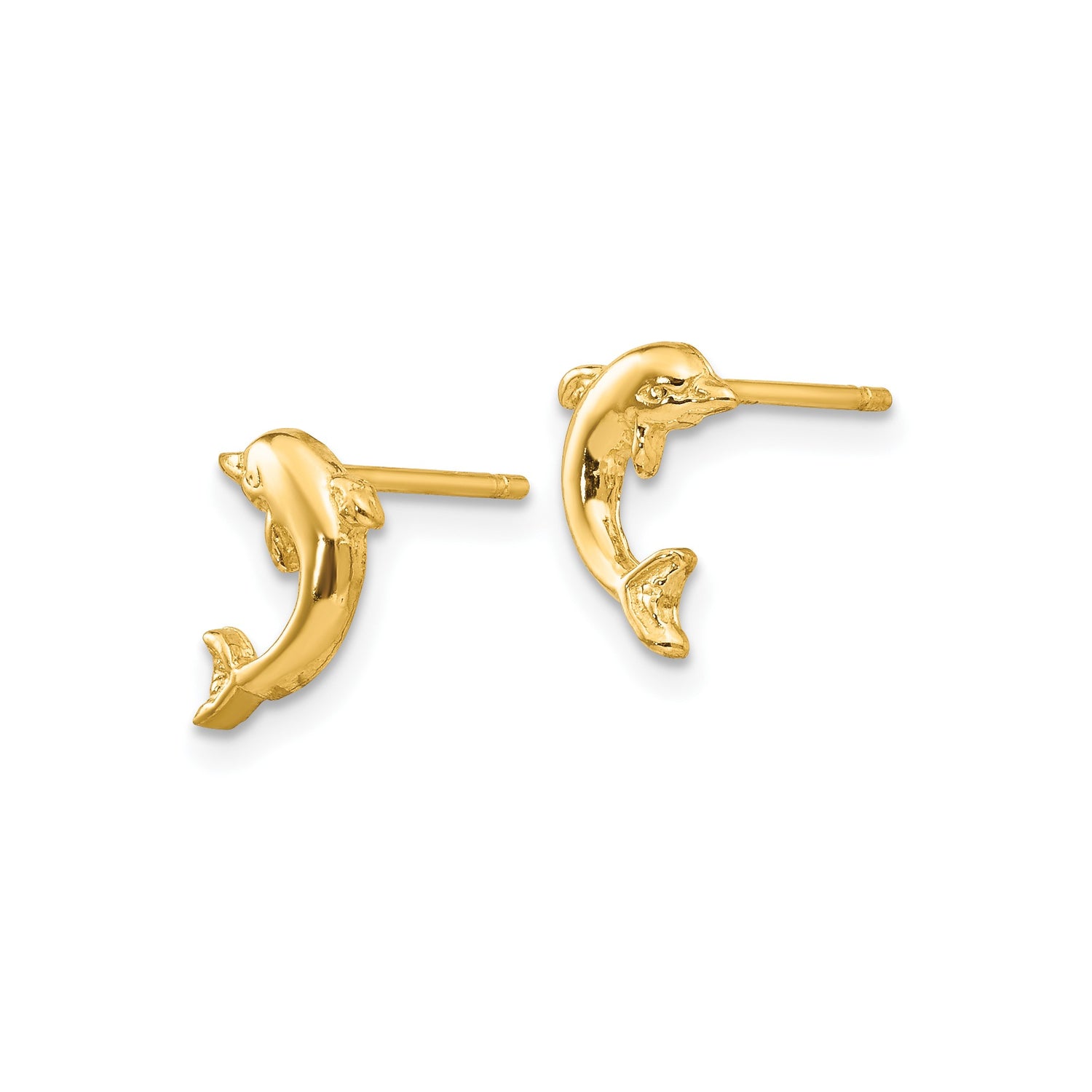 14k Yellow Gold Dolphin Stud Earrings, Marine Animal Motif, Ocean Theme, for Women or Girls