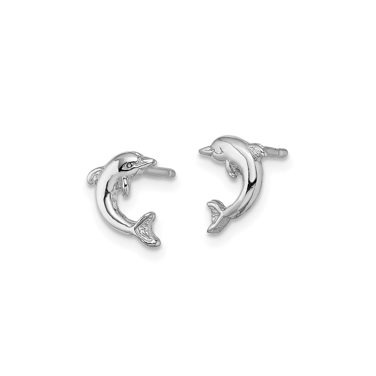 14k White Gold Dolphin Stud Earrings, Petite Marine Animal Design for Women