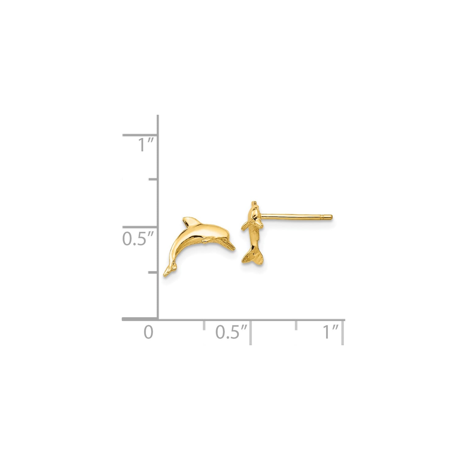 14k Yellow Gold Dolphin Stud Earrings with Curved Marine Life Design