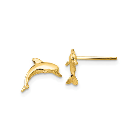 14k Yellow Gold Dolphin Stud Earrings with Curved Marine Life Design