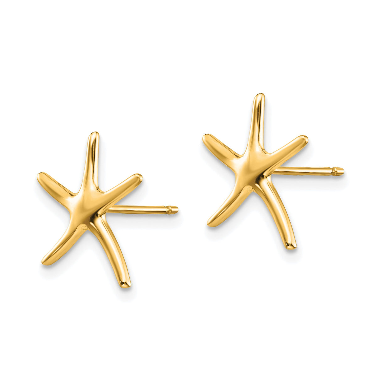14k Yellow Gold Starfish Stud Earrings, Polished Ocean-Inspired Nautical Design for Women