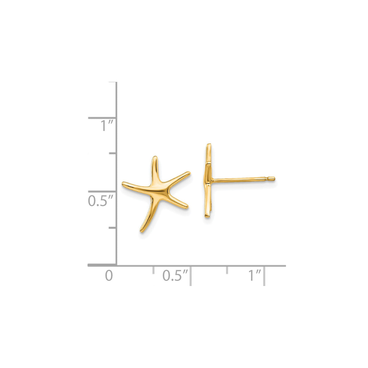 14k Yellow Gold Starfish Stud Earrings, Polished Ocean-Inspired Nautical Design for Women