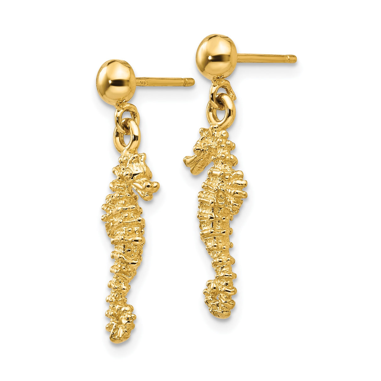 14k Yellow Gold Seahorse Dangle Earrings with Nautical Marine Life Theme for Women