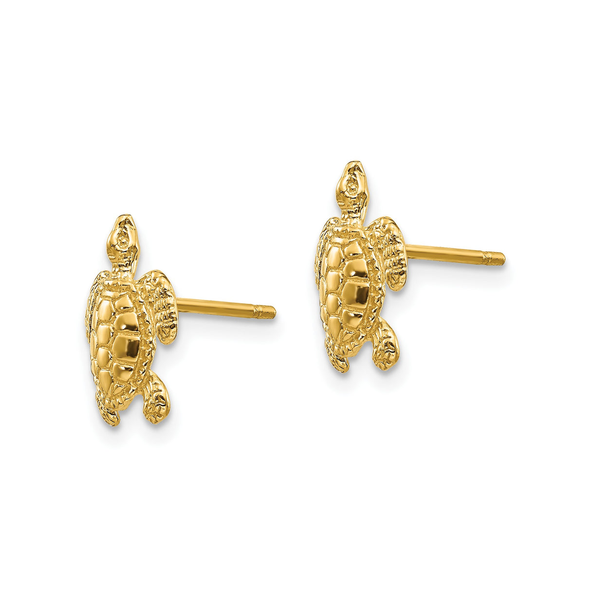 14k Yellow Gold Sea Turtle Stud Earrings, Nature-Inspired Ocean Animal Design for Women