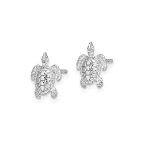 14k White Gold Sea Turtle Stud Earrings, Nature-Inspired Nautical Animal Design for Women