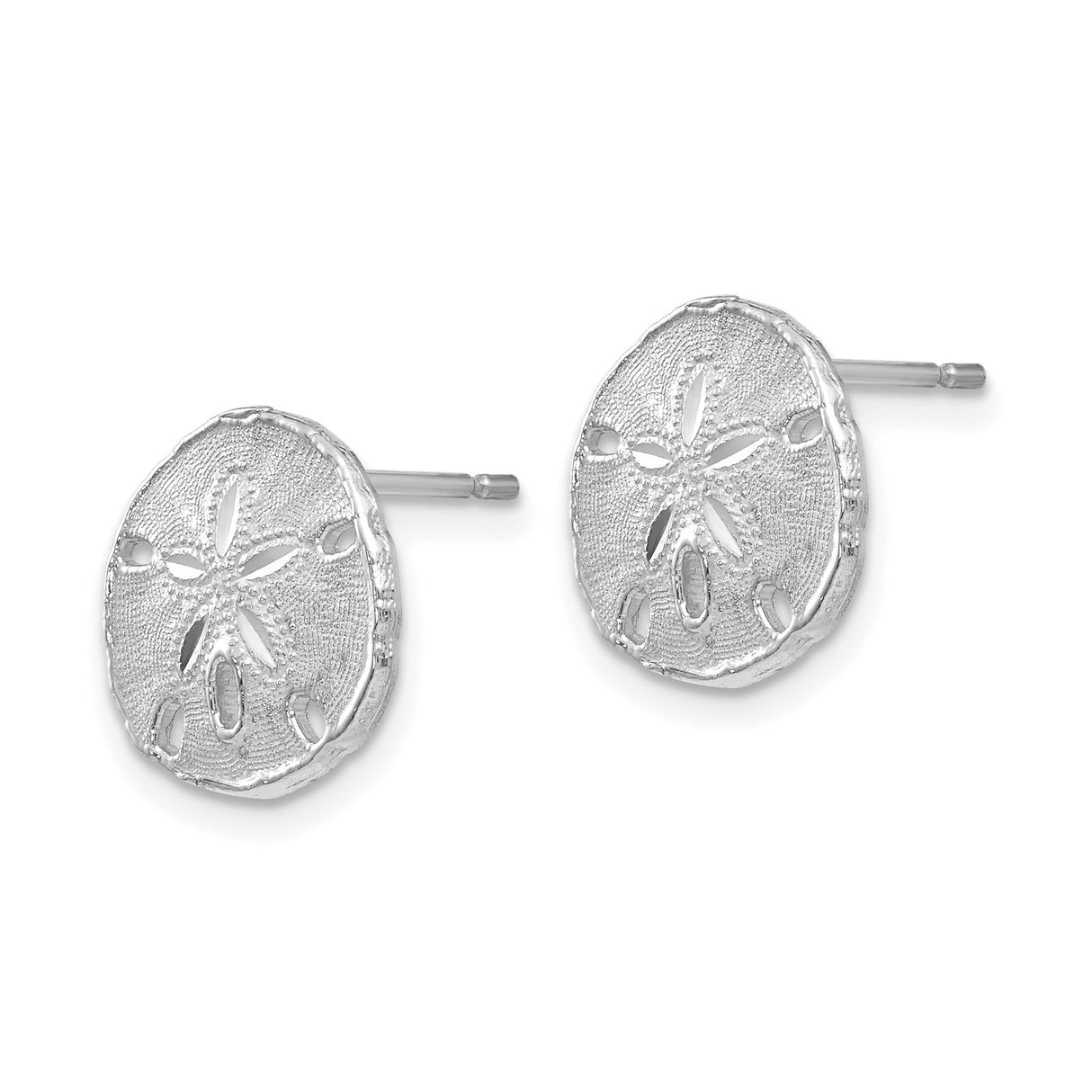 14k White Gold Sand Dollar Stud Earrings with Textured Nautical Design