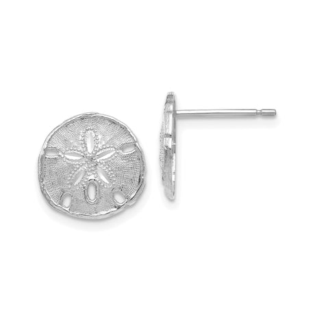 14k White Gold Sand Dollar Stud Earrings with Textured Nautical Design