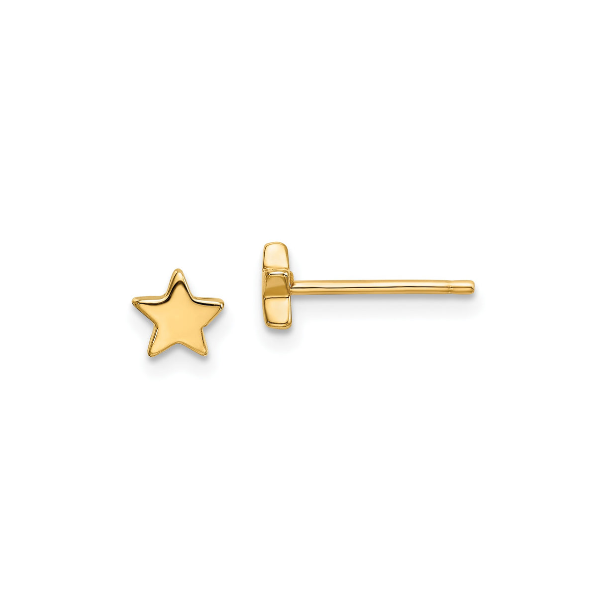 14k Yellow Gold Star Stud Earrings, Polished Five-Point Celestial Design for Women
