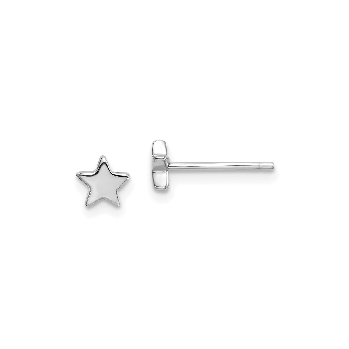 14k White Gold Star Stud Earrings, Minimalist Five Point Design for Women and Teens