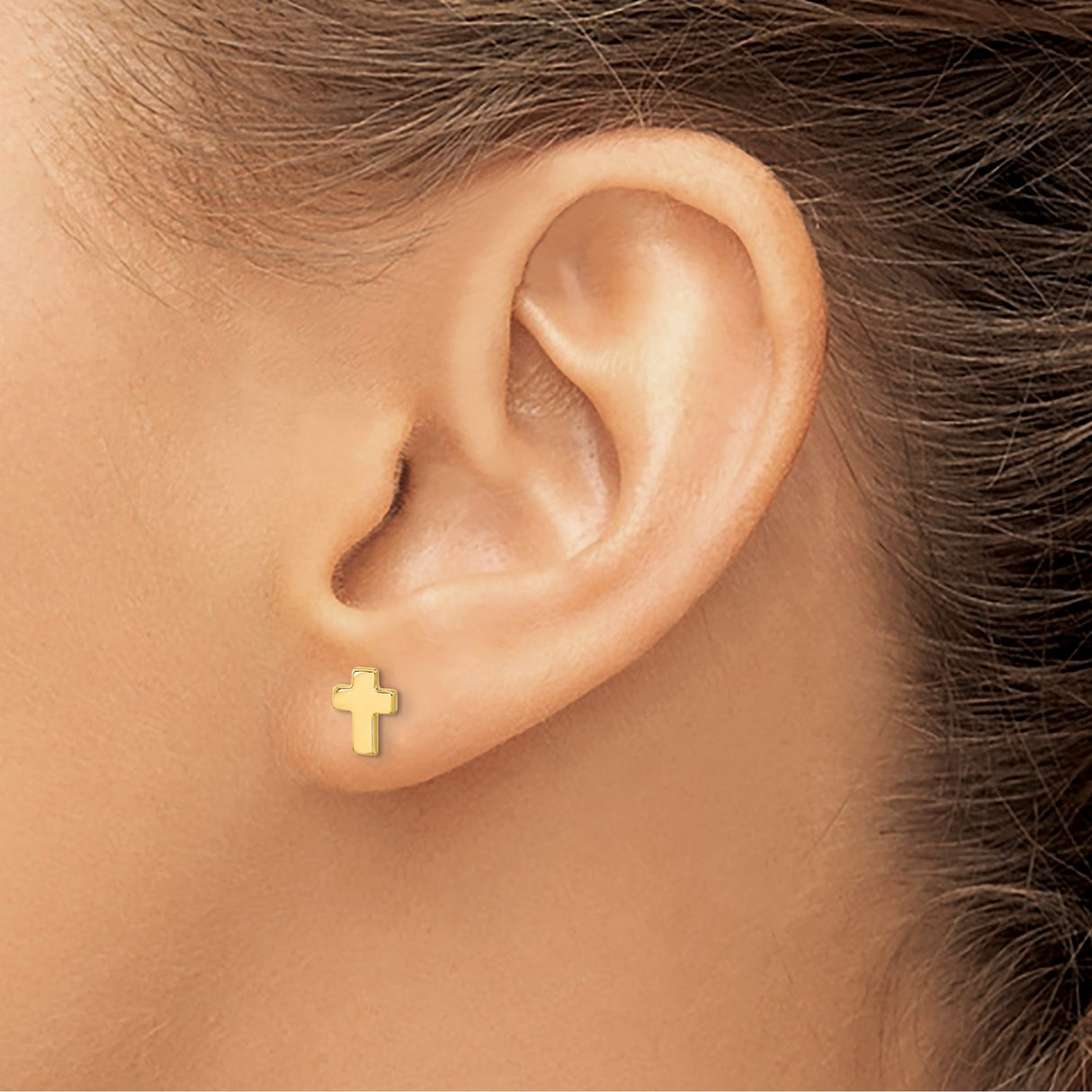 14k Yellow Gold Cross Stud Earrings, Minimalist Christian Symbol Jewelry for Women