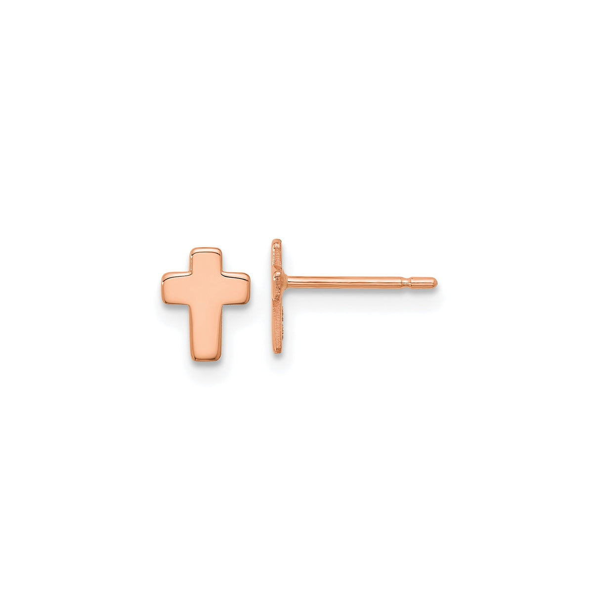 14k Rose Gold Cross Stud Earrings, Dainty Minimalist Christian Jewelry for Women