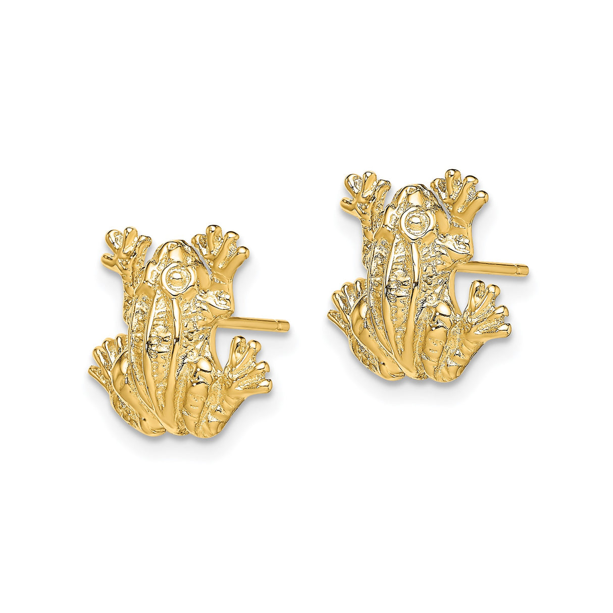 14k Yellow Gold Frog Stud Earrings with Detailed Animal Design, Nature-Inspired Jewelry