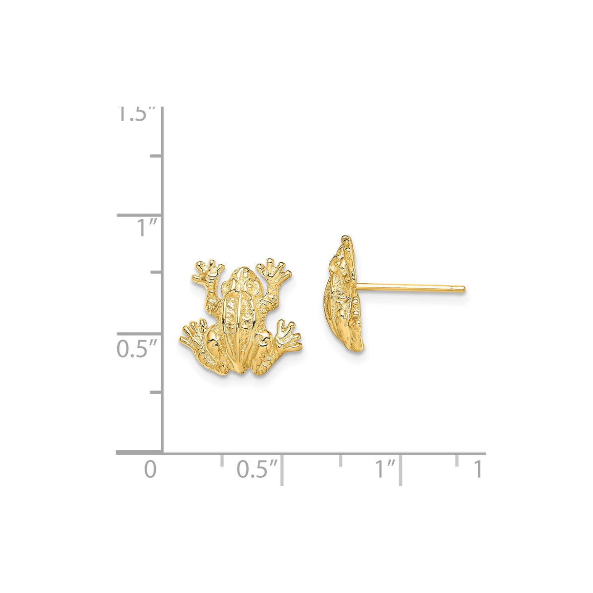 14k Yellow Gold Frog Stud Earrings with Detailed Animal Design, Nature-Inspired Jewelry