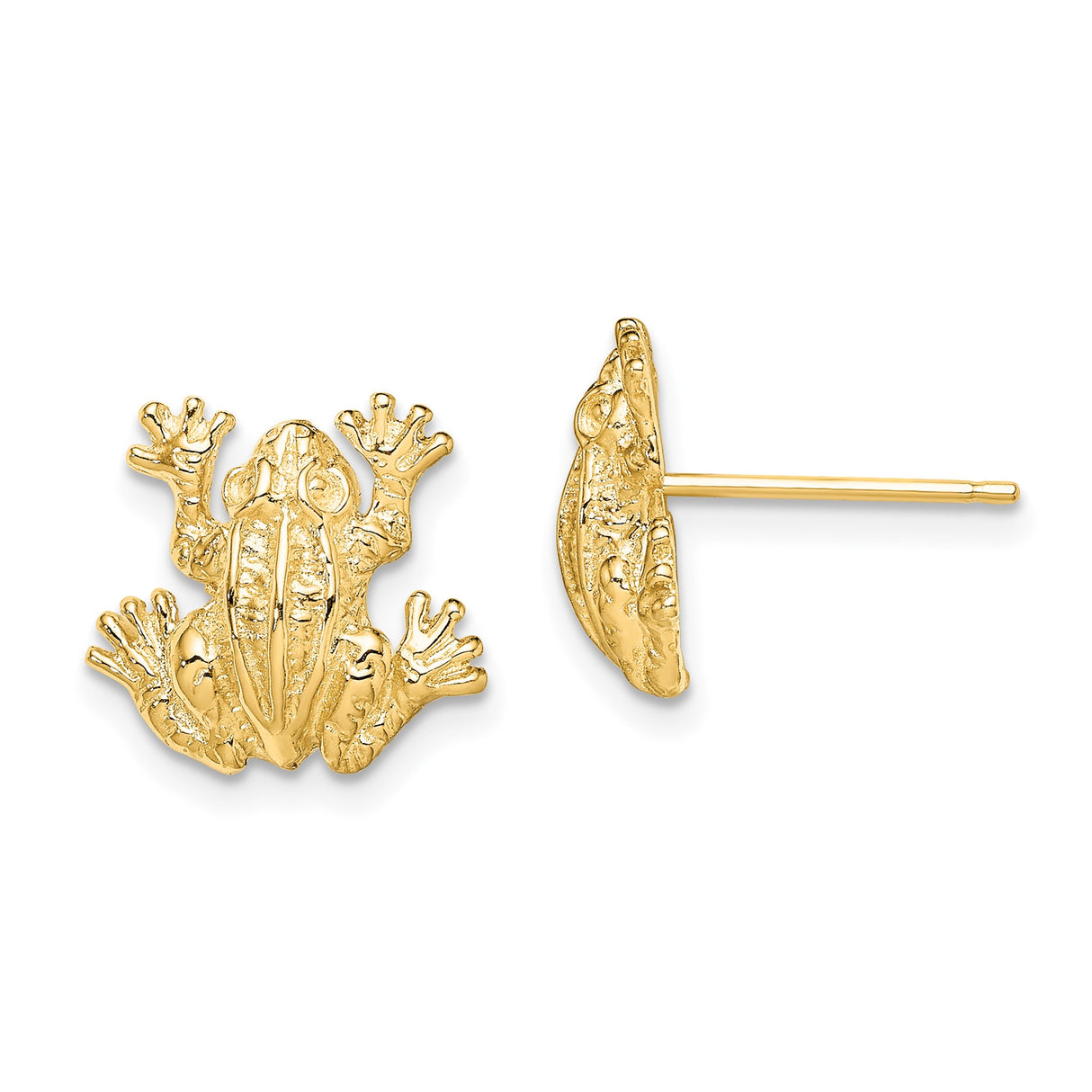 14k Yellow Gold Frog Stud Earrings with Detailed Animal Design, Nature-Inspired Jewelry