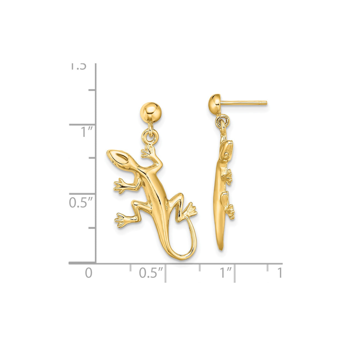 14k Yellow Gold Lizard Dangle Earrings with Detailed Gecko Motif, Wildlife Inspired Design for Women