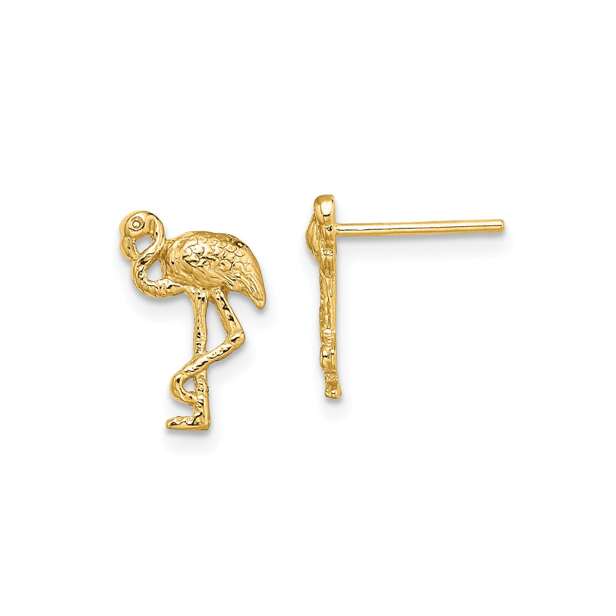 14k Yellow Gold Flamingo Stud Earrings, Delicate Bird Motif Animal Jewelry for Women