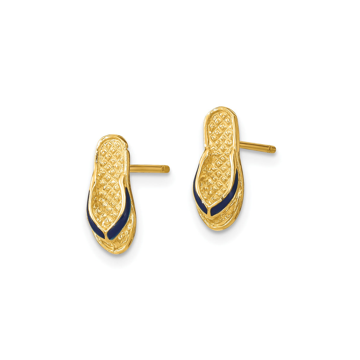 14k Yellow Gold Flip-Flop Stud Earrings with Blue Enamel, Tropical Beach Theme for Women