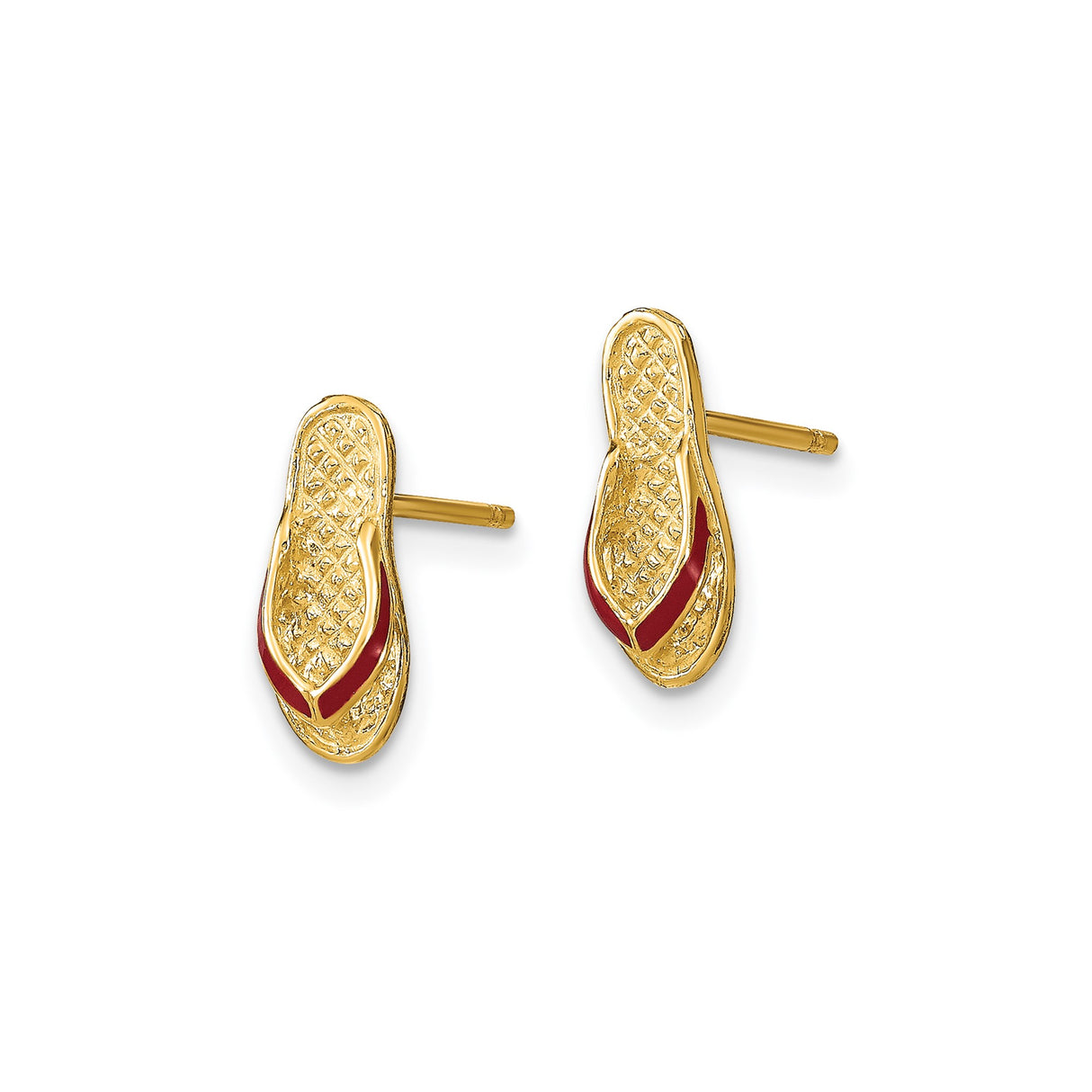 14k Yellow Gold Flip Flop Stud Earrings with Pink Enamel, Sandal Motif Summer Jewelry
