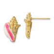 14k Yellow Gold Conch Shell Stud Earrings with Pink and White Enamel, Coastal Style