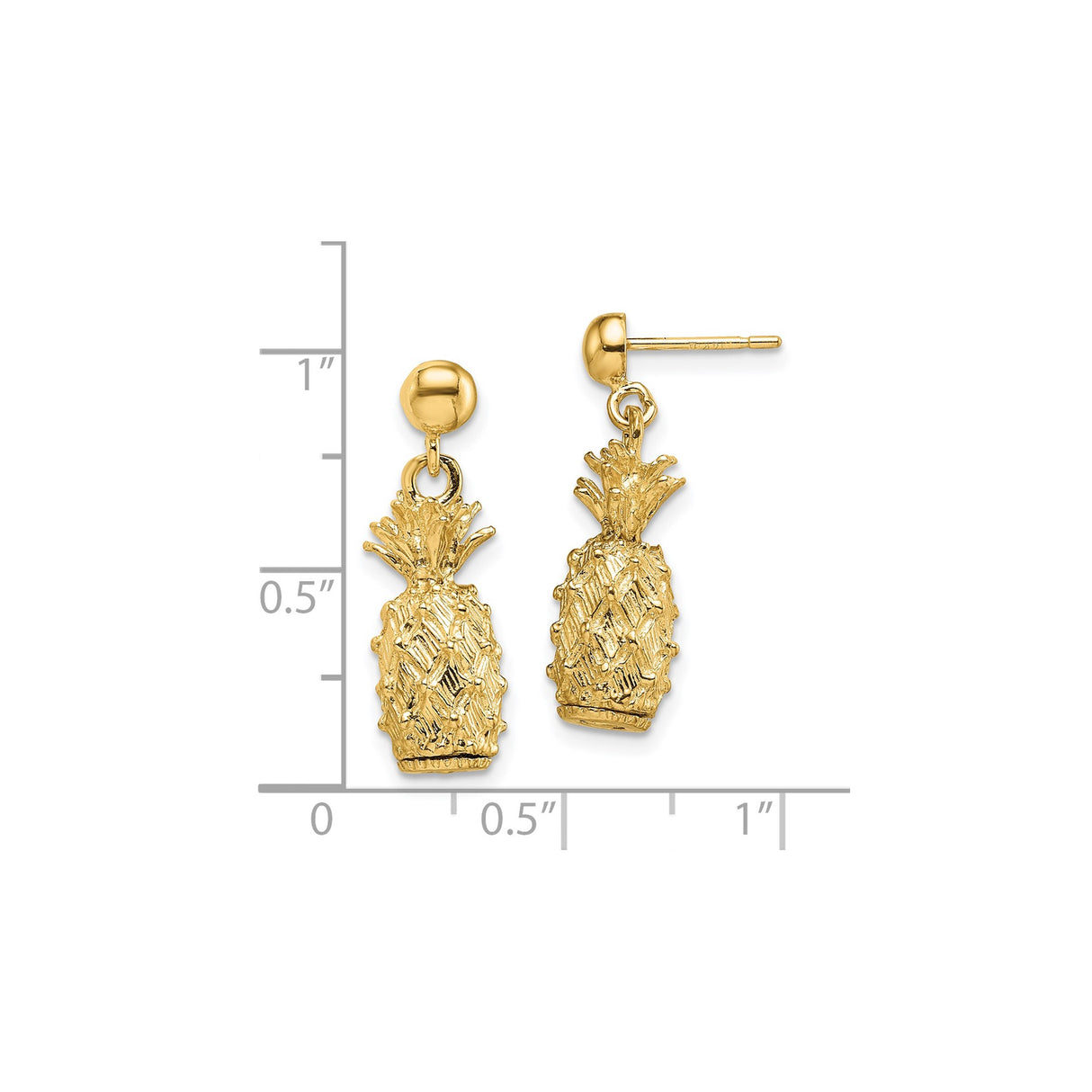 14k Yellow Gold Pineapple Dangle Earrings with Detailed Tropical Fruit Design for Women