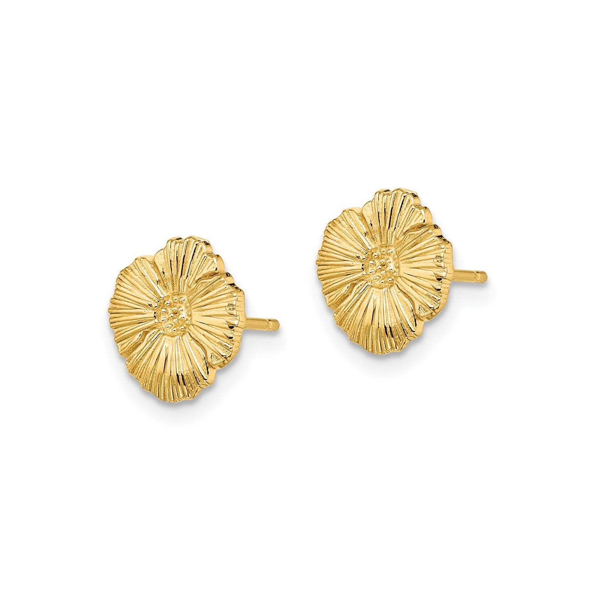 14k Yellow Gold Flower Stud Earrings with Delicate Petal Motif, Nature-Inspired Botanical Design