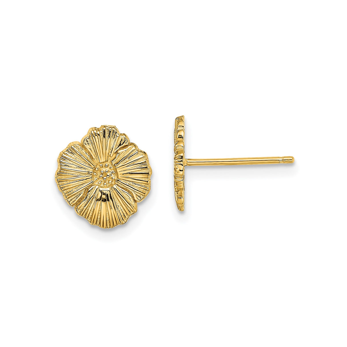 14k Yellow Gold Flower Stud Earrings with Delicate Petal Motif, Nature-Inspired Botanical Design