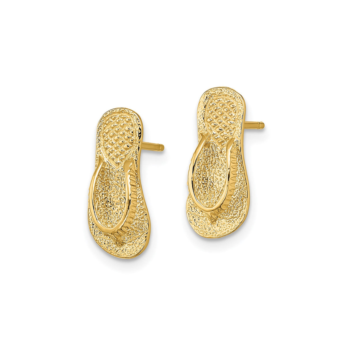 14k Yellow Gold Flip-Flop Stud Earrings with Textured Sandal Design for Women