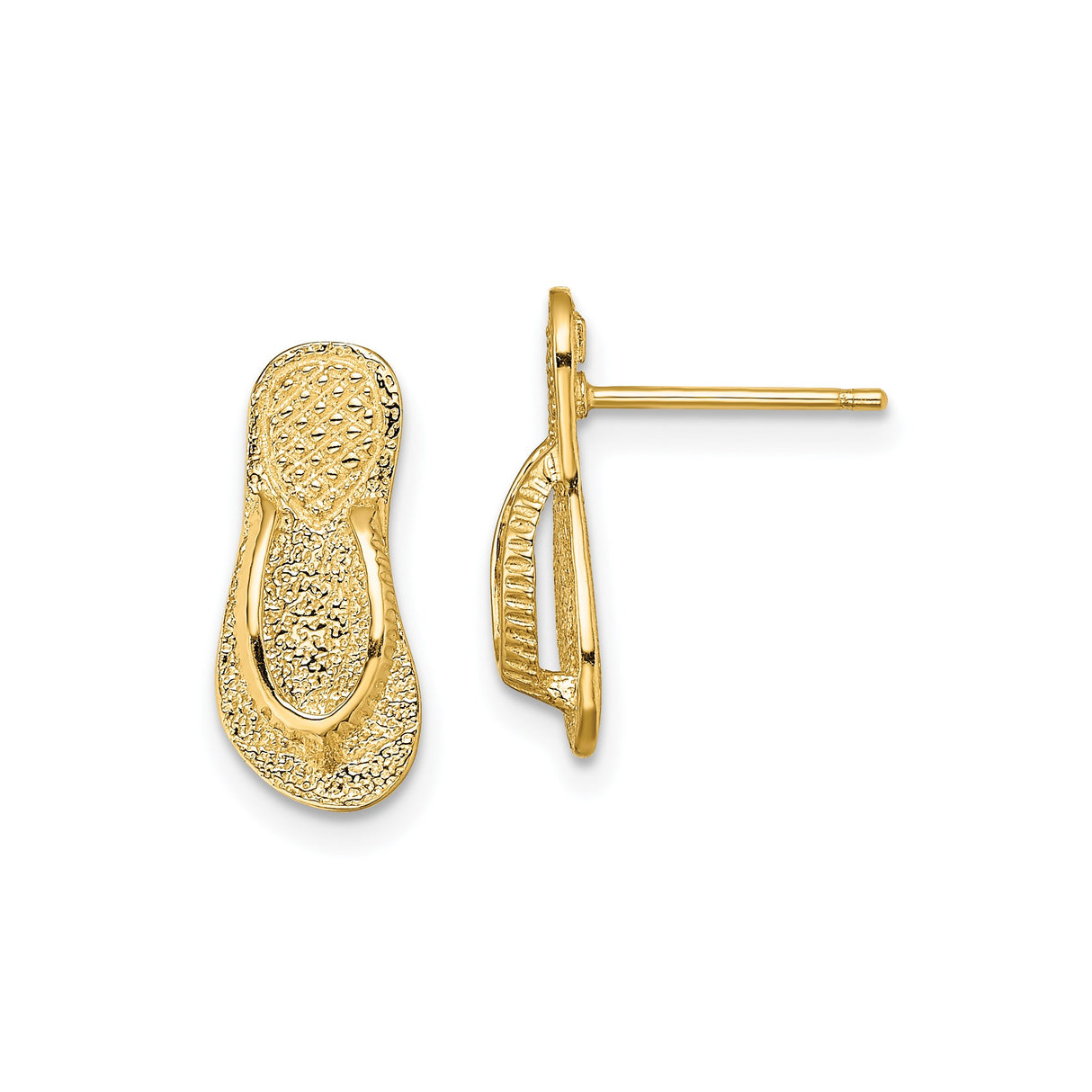 14k Yellow Gold Flip-Flop Stud Earrings with Textured Sandal Design for Women
