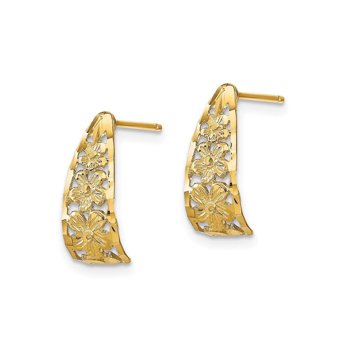 14k Yellow Gold Hoop Earrings with Openwork Floral and Botanical Design for Women