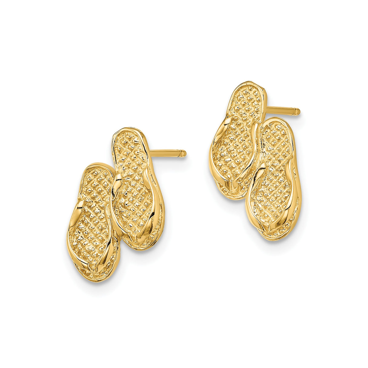 14k Yellow Gold Flip-Flop Stud Earrings, Textured Sandal Design, Coastal Summer Style for Women
